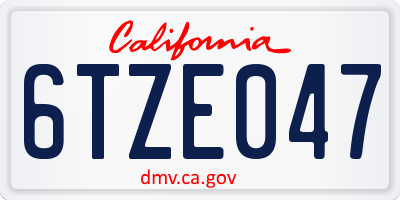 CA license plate 6TZE047