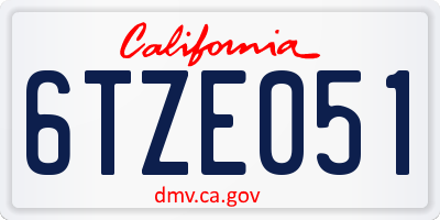 CA license plate 6TZE051