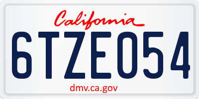 CA license plate 6TZE054