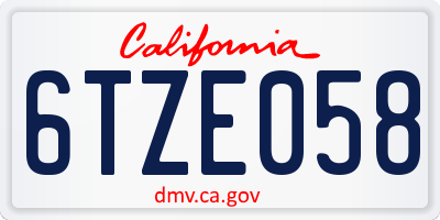 CA license plate 6TZE058