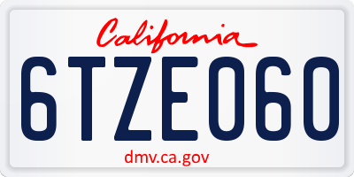 CA license plate 6TZE060