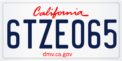 CA license plate 6TZE065