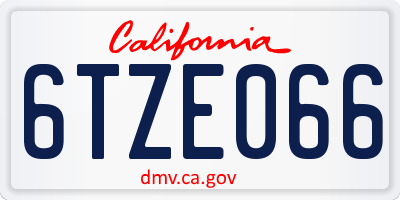 CA license plate 6TZE066