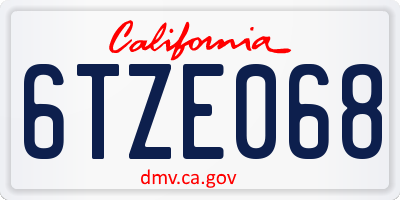 CA license plate 6TZE068