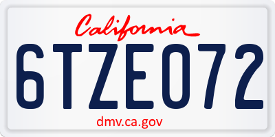 CA license plate 6TZE072