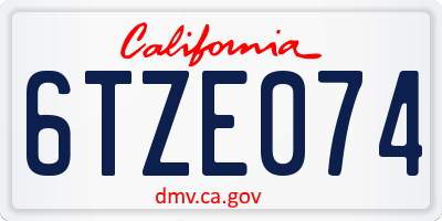 CA license plate 6TZE074