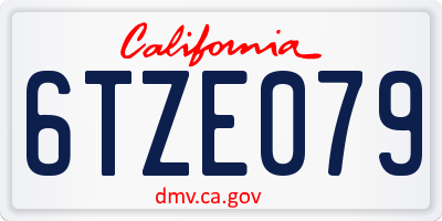 CA license plate 6TZE079