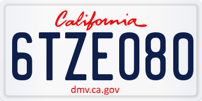 CA license plate 6TZE080