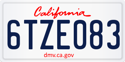 CA license plate 6TZE083