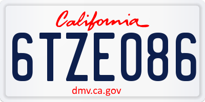 CA license plate 6TZE086