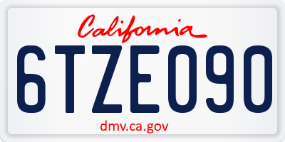 CA license plate 6TZE090