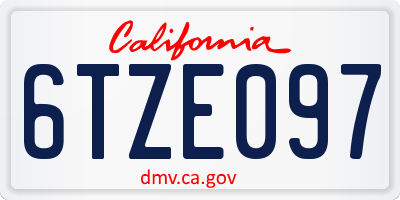 CA license plate 6TZE097