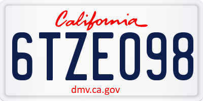 CA license plate 6TZE098