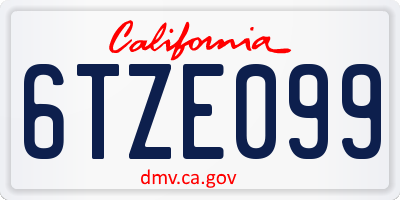 CA license plate 6TZE099