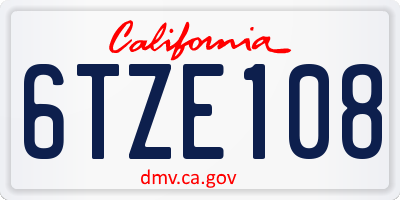 CA license plate 6TZE108