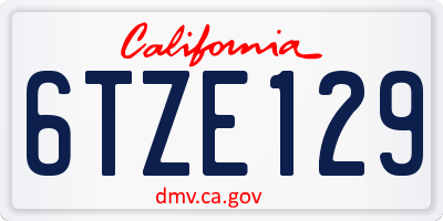 CA license plate 6TZE129