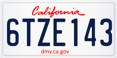 CA license plate 6TZE143