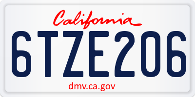 CA license plate 6TZE206