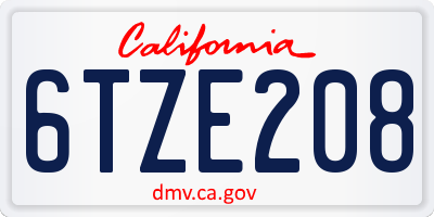 CA license plate 6TZE208