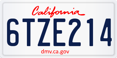 CA license plate 6TZE214
