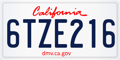 CA license plate 6TZE216