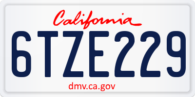 CA license plate 6TZE229
