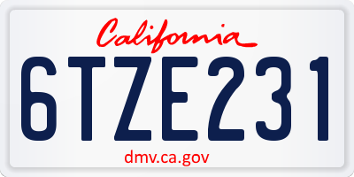 CA license plate 6TZE231