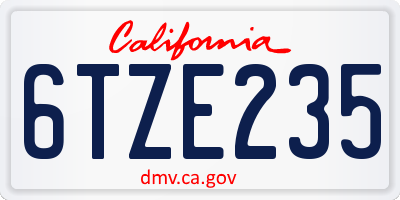 CA license plate 6TZE235