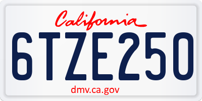 CA license plate 6TZE250