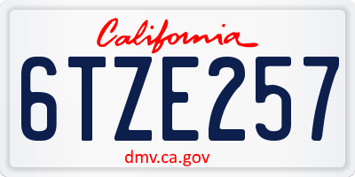 CA license plate 6TZE257
