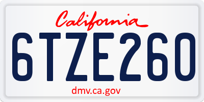 CA license plate 6TZE260