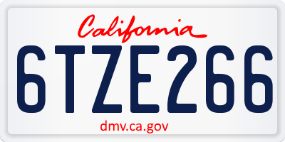 CA license plate 6TZE266