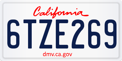 CA license plate 6TZE269