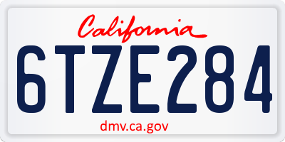 CA license plate 6TZE284