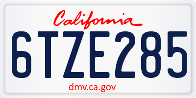 CA license plate 6TZE285