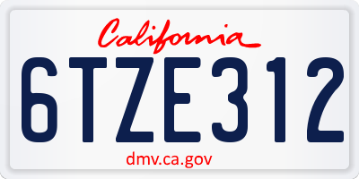 CA license plate 6TZE312