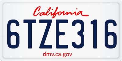 CA license plate 6TZE316