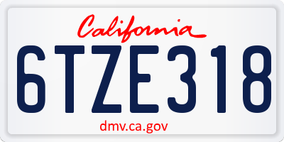 CA license plate 6TZE318