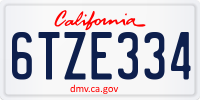 CA license plate 6TZE334