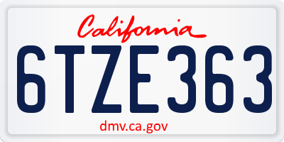 CA license plate 6TZE363