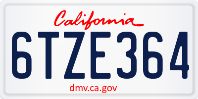 CA license plate 6TZE364