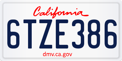 CA license plate 6TZE386