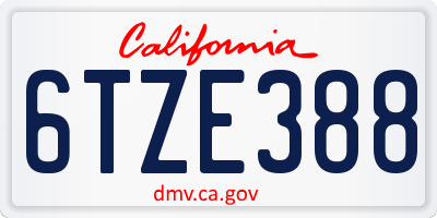 CA license plate 6TZE388