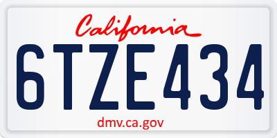 CA license plate 6TZE434