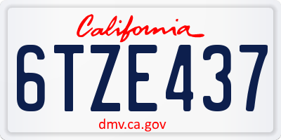 CA license plate 6TZE437