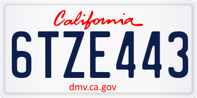 CA license plate 6TZE443