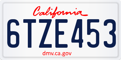 CA license plate 6TZE453