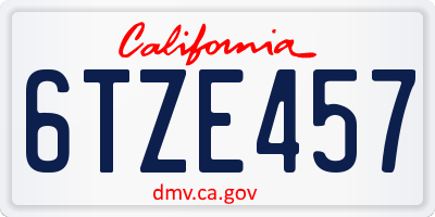 CA license plate 6TZE457