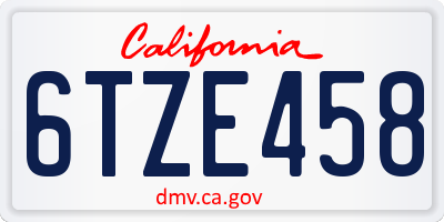 CA license plate 6TZE458