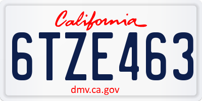 CA license plate 6TZE463